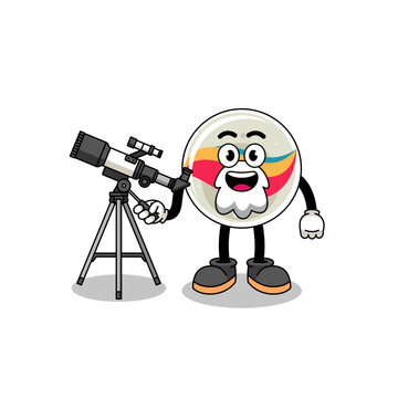 Illustration of marble toy mascot as an astronomer