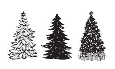 Christmas tree set, Hand drawn illustrations.	
