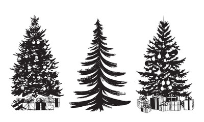 Obraz premium Christmas tree set, Hand drawn illustrations. 
