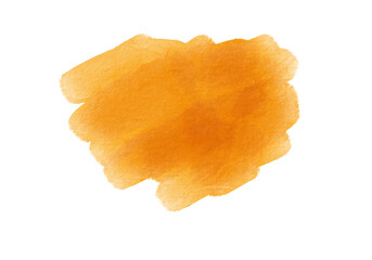 Naklejka premium Yellow watercolor stain on a transparent background. Golden watercolor texture. PNG