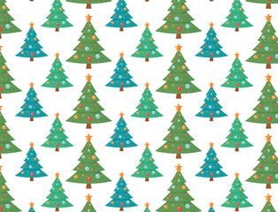  Colorful Christmas seamless vector pattern with Christmas trees. Winter design for gift wrap, wallpaper, home decor, kids clothing, fabric