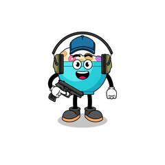 Character mascot of cereal bowl doing shooting range