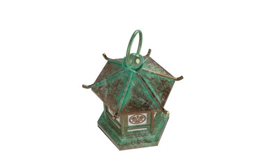 antique japanese lamp worn on white background