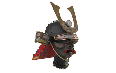 japanese samurai hat and mask on white background