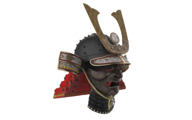 japanese samurai hat and mask on white background