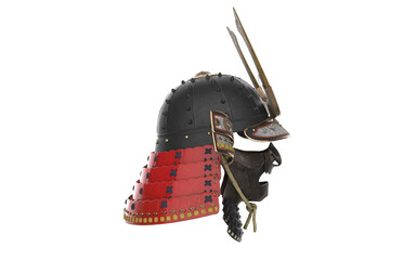 japanese samurai hat and mask on white background