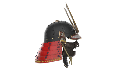 japanese samurai hat and mask on white background