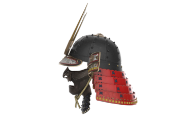 japanese samurai hat and mask on white background