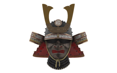 japanese samurai hat and mask on white background