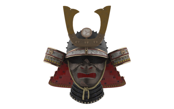 japanese samurai hat and mask on white background
