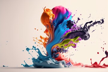 exploded colored paint on bright background Royalty-free fictitious generative AI artwork that doesn't exist in real life.