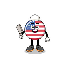 Mascot of united states flag as a butcher
