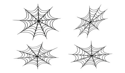 Set of halloween spider web on a white background. Outline illustration spider web for halloween party decoration hand drawn. Silk mesh collection vector eps10