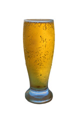 A glass of chilled beer isolated on transparent backdrop, PNG file