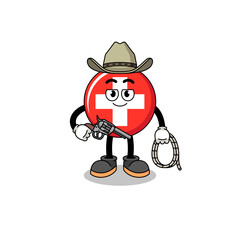 Character mascot of switzerland as a cowboy