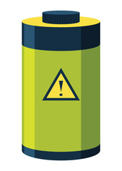 Toxic chemical barrel. Steel tank with dangerous waste. Container with attention icon in flat style. Dangerous substance. Storage of components