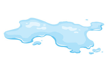 Water spill puddle. Blue liquid shape in flat cartoon style. Clean fluid drop design element isolted on white background