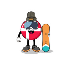 Mascot cartoon of denmark flag snowboard player