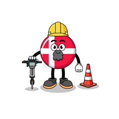 Character cartoon of denmark flag working on road construction