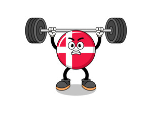 Fototapeta na wymiar denmark flag mascot cartoon lifting a barbell