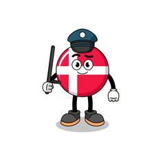 Cartoon Illustration of denmark flag police