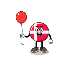 Cartoon of denmark flag holding a balloon