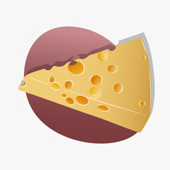 Vector illustration of piece of cheese isolated on white and pink.