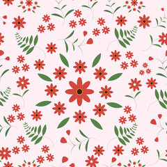 4-color vector floral pattern. Colorful seamless botanic texture, detailed flowers illustrations.
