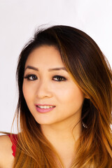 Portrait Of Attractive Asian American Woman White Background