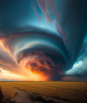 beautiful amazing supercell storm cloud at sunset