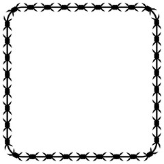 Square barbed wire border template. Silhouette on white background. Prison fence concept.