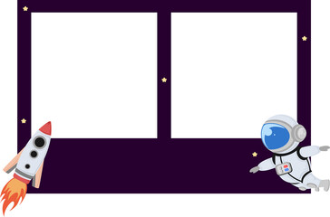 cute vertical frame for two pics with spaceship and astronaut elements