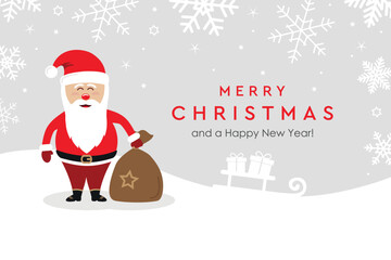 christmas greeting card with cute santa claus on snowy background