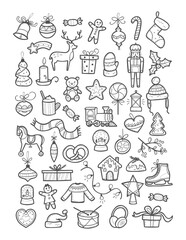 Set of hand drawn Christmas elements, vector illustration