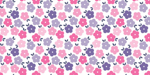 Vector flowers pattern background. Seamless texture with simple flat flower shapes. Abstract floral ornament - 551829829