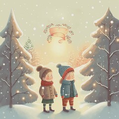 Merry and bright Christmas greeting card or banner art