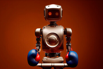 Fototapeta premium Robot boxer winner of the Olympic Games. Futuristic Sport 2030. Illustration for advertising, cartoons, games, print media. My collections.