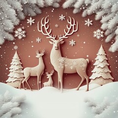 Christmas card with reindeer or banner with and reindeer