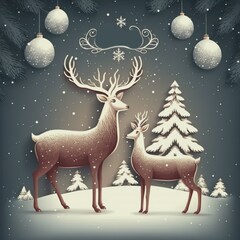 Christmas card with reindeer or banner with and reindeer