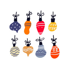 Set of Christmas Lampion illustration with line art ornament in vintage design style
