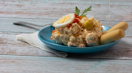 Typical Spanish tapa of russian salad.
