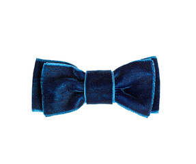 Beautiful blue velvet gift bow isolated on white
