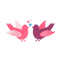 Fototapeta na wymiar Two cute loving birds. Valentine’s day concept illustration. Vector clipart for greeting cards, wedding invitations, party, birthday cards.