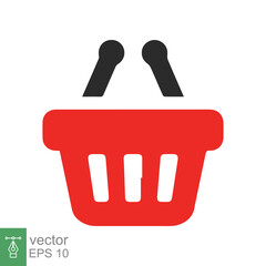 Shopping basket icon. Simple flat style. Red plastic supermarket basket empty. Shop, purchase, grocery, business concept. Vector illustration isolated on white backgroundEPS 10.