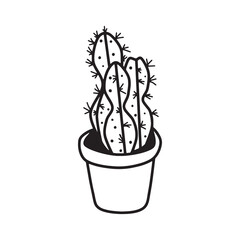 Little cactus clipart. Cute mini cactus flowerpot illustration isolated on white. Mini cactus in ceramic pot cartoon hand drawn doodle style. Table cactus Gymno doodle