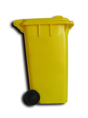 Cubo de basura amarillo de reciclaje de plástico. 