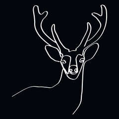 Maral. A deer's head drawn with a single line. An image of a Christmas deer. A festive deer. Background for postcards, banners, covers, albums, mobile screensavers, scrapbooking, advertising, blogs.