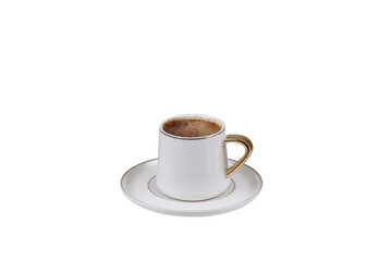 Hot Turkish coffee on black background, steam coming out of freshly cooked.,unground png photo