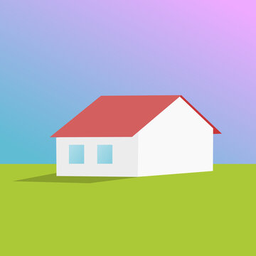 House on the green field - illustration.