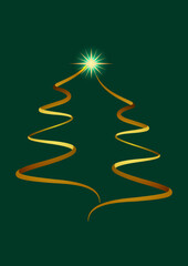 Abstract Gold Christmas Tree Vector Isolated On Green Background
